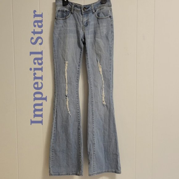 ❣️HP❣️Imperial Star distressed bell bottom light blue jeans Sz: 5 (jr) - Picture 1 of 4
